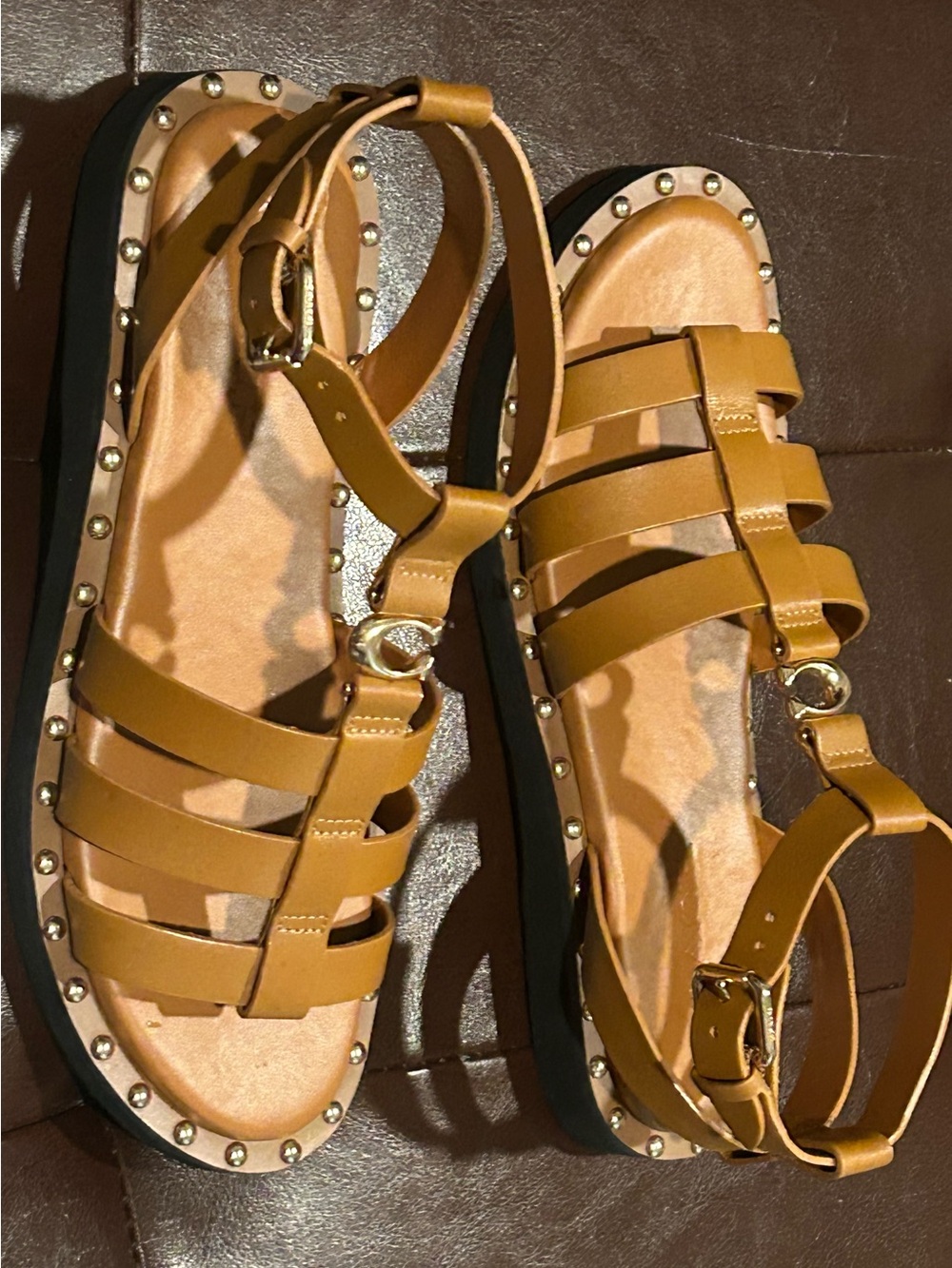 Coach Tan Strappy Studded Gladiator Sandals
